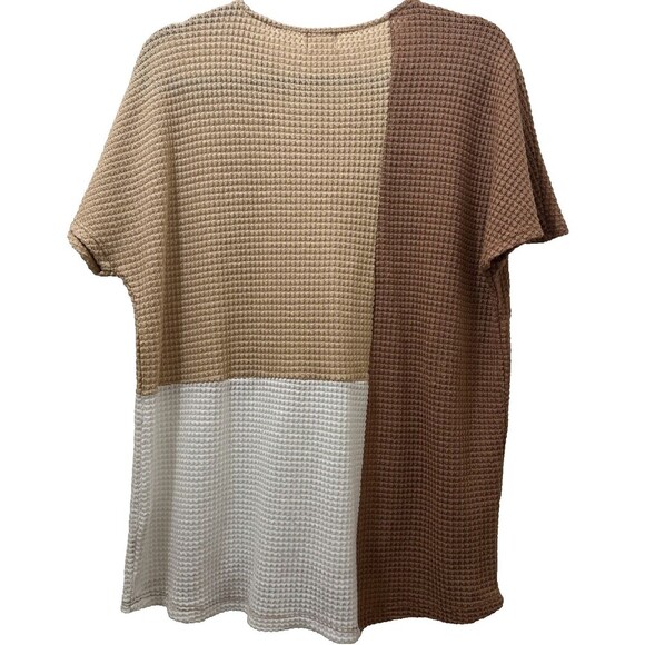2/$30 BKE Color Block Waffle Knit Shirt Size S Tan Oversized Neutral Boho Boxy - Picture 2 of 10